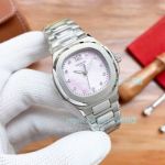 Replica Patek Philippe Nautilus Stainless Steel Case Pink Mop Dial Ladies Watch 35mm